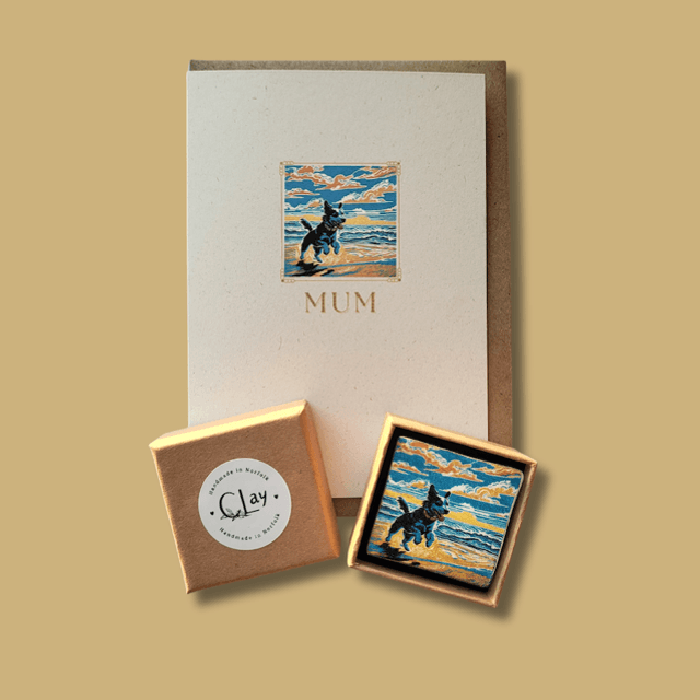 Dog Card &amp; Brooch Gift Set for Mum